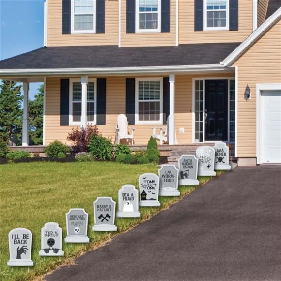 Amazon.com : 17in Tombstones Yard Sign with Stakes, 6PCS  10 Pcs Funny Tombstones - Graveyard Lawn Decorations - Halloween Yard Decoration